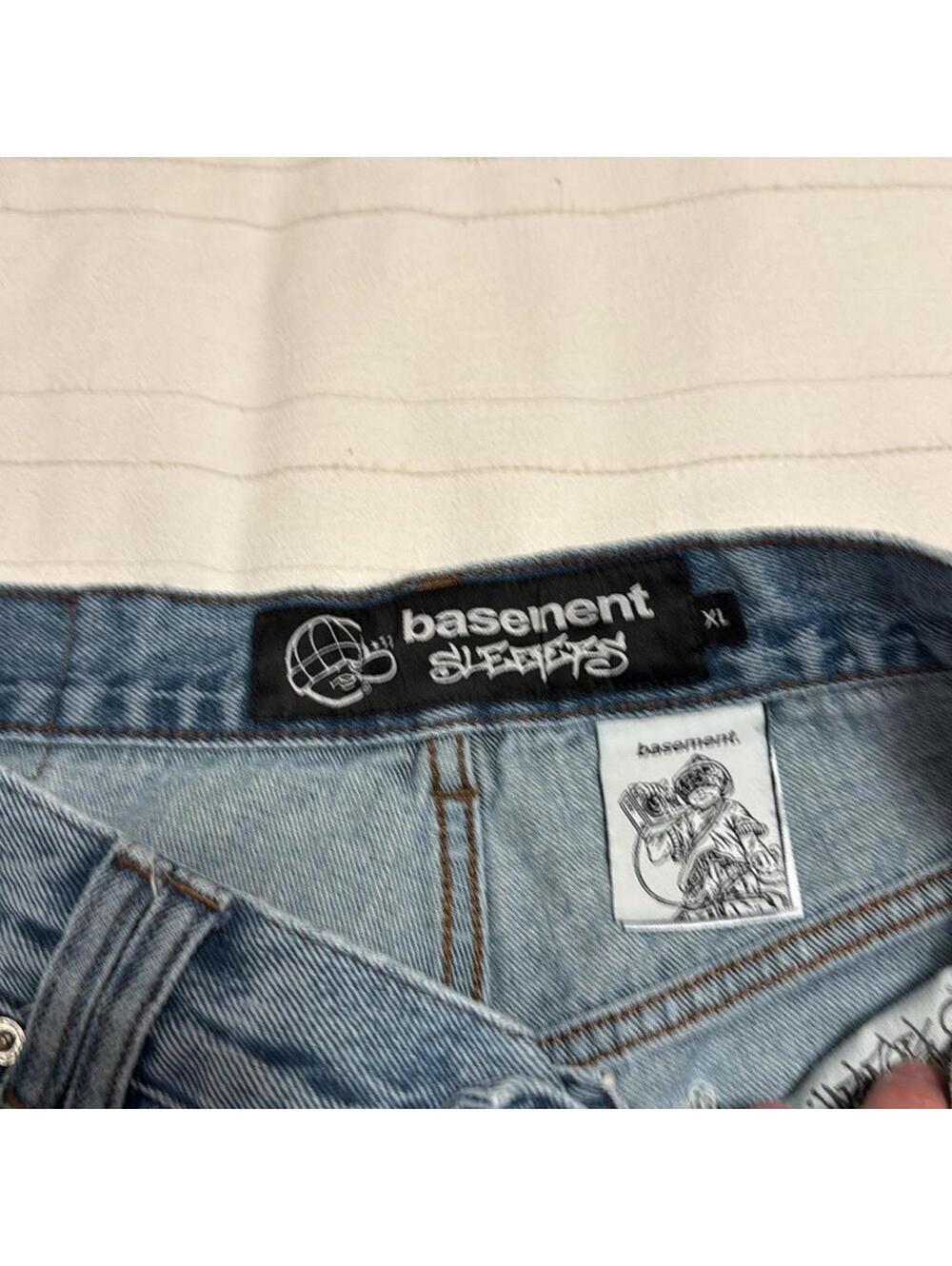 Basement LA Sleeper Relaxed Skater Denim Jeans Men's XL Pre-Frayed - Picture 3 of 6